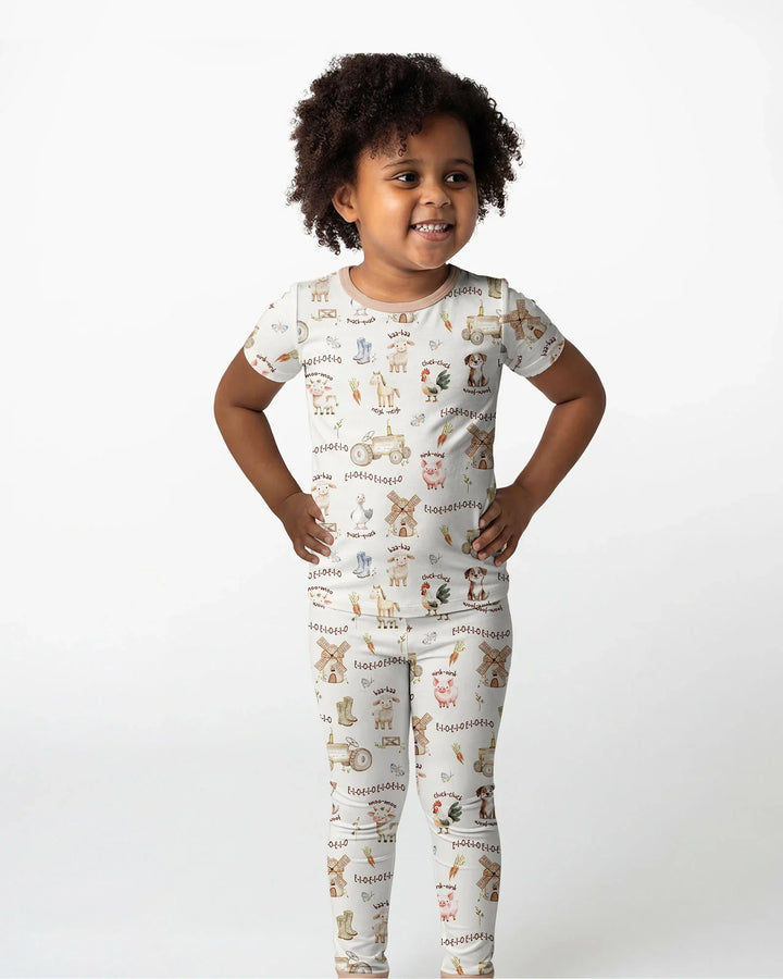 Old McDonald Farm Family Matching Bamboo Two Piece Short Sleeve Pajama Set