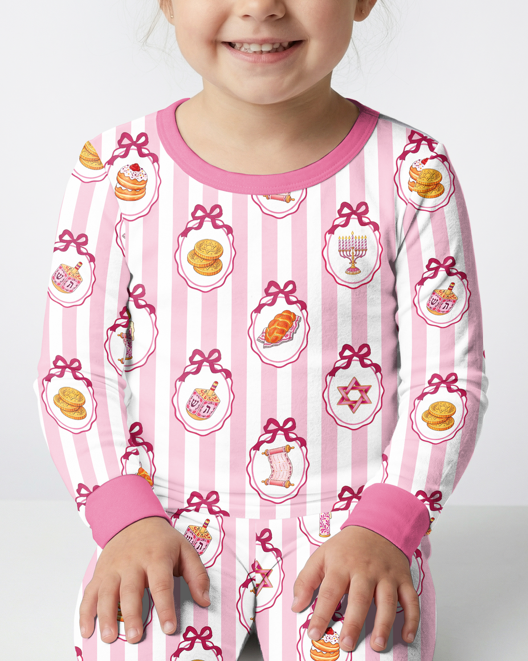 Blue White Jewish Holiday Bamboo Two Piece Long Sleeve Pajama Set