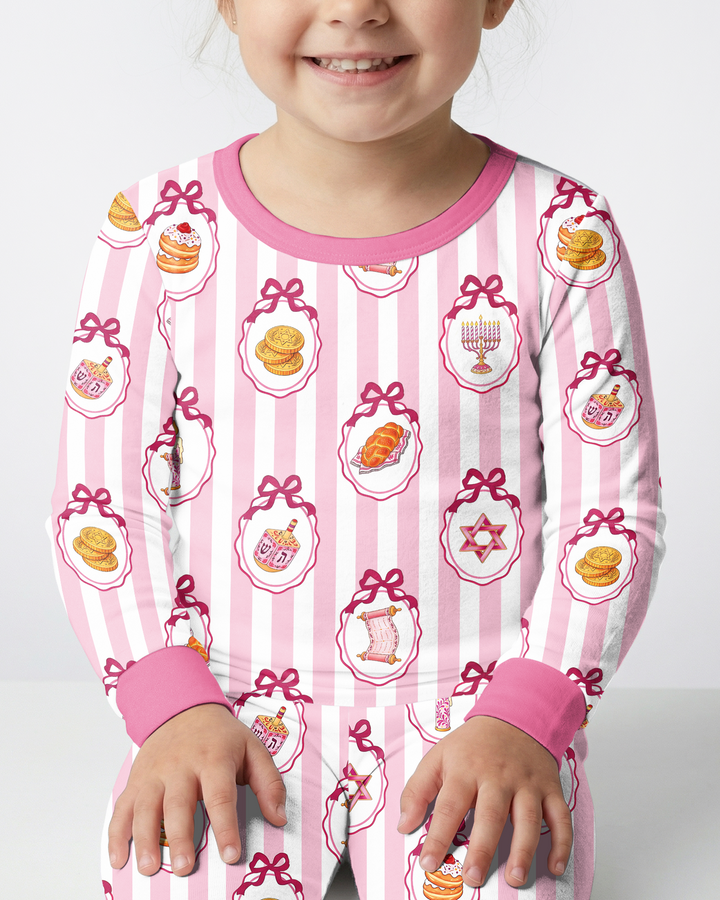 Blue White Jewish Holiday Bamboo Two Piece Long Sleeve Pajama Set