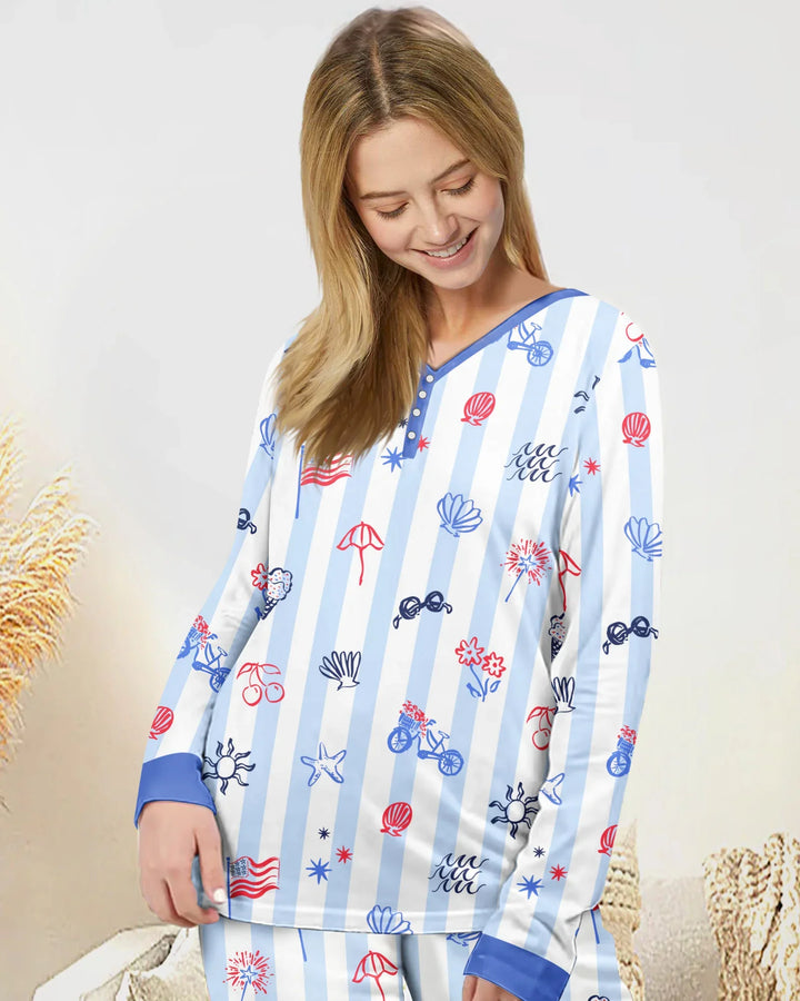 Red, White & Beachy Family Matching Bamboo Women Pajama Set