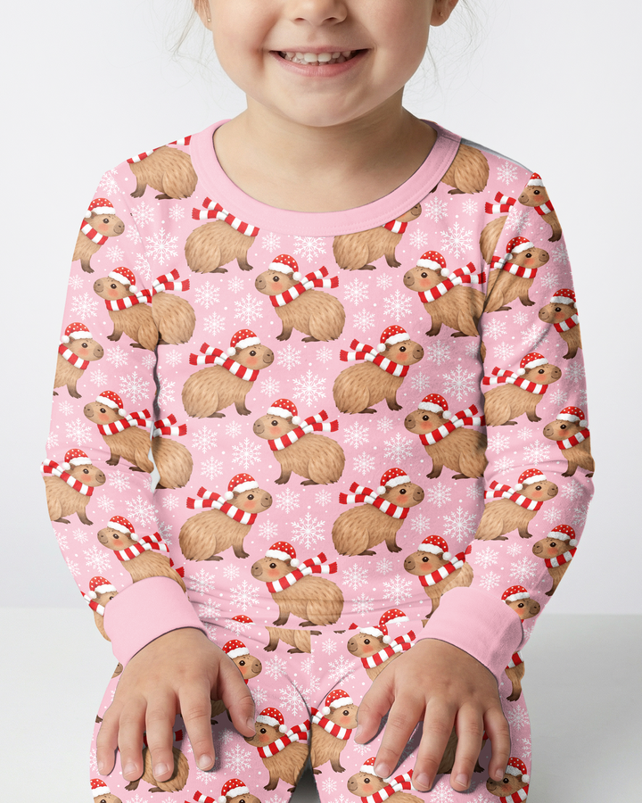 Holiday Capybaras Bamboo Two Piece Long Sleeve Pajama Set