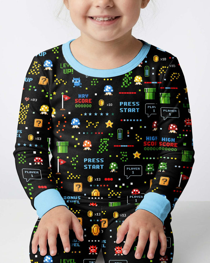 Pixel Game Lover Matching Bamboo Two Piece Long Sleeve Pajama Set