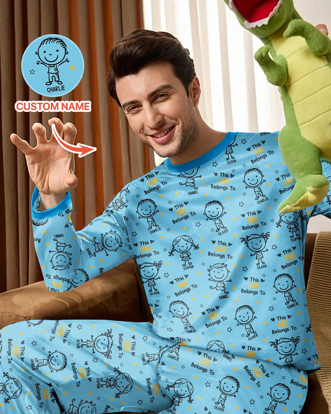 Custom Name This Dad Belongs To Doodle Bamboo Men's Pajama Set