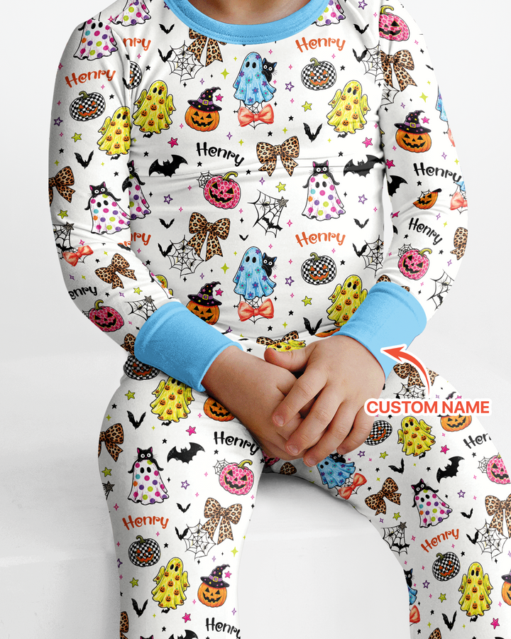 Custom Name Coquette Summerween Bamboo Two Piece Long Sleeve Pajama Set