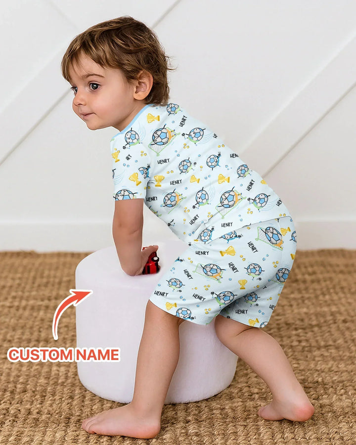 Custom Name Soccer Dad Team Matching Bamboo Two Piece Short Sleeve Shorts Pajama Set