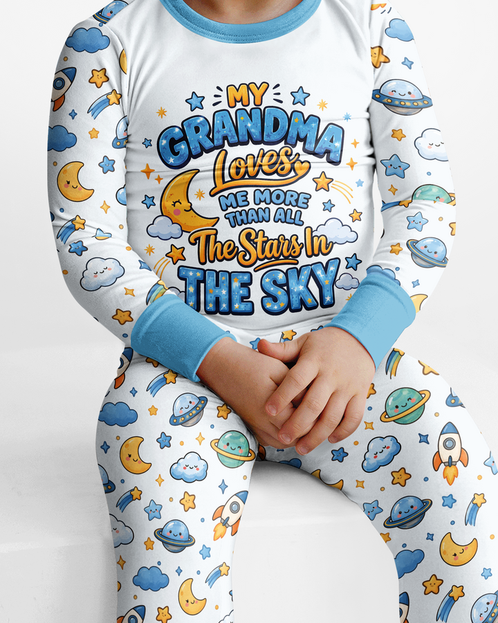 My Grandma Loves Me More Than All The Stars Bamboo Two Piece Long Sleeve Pajama Set