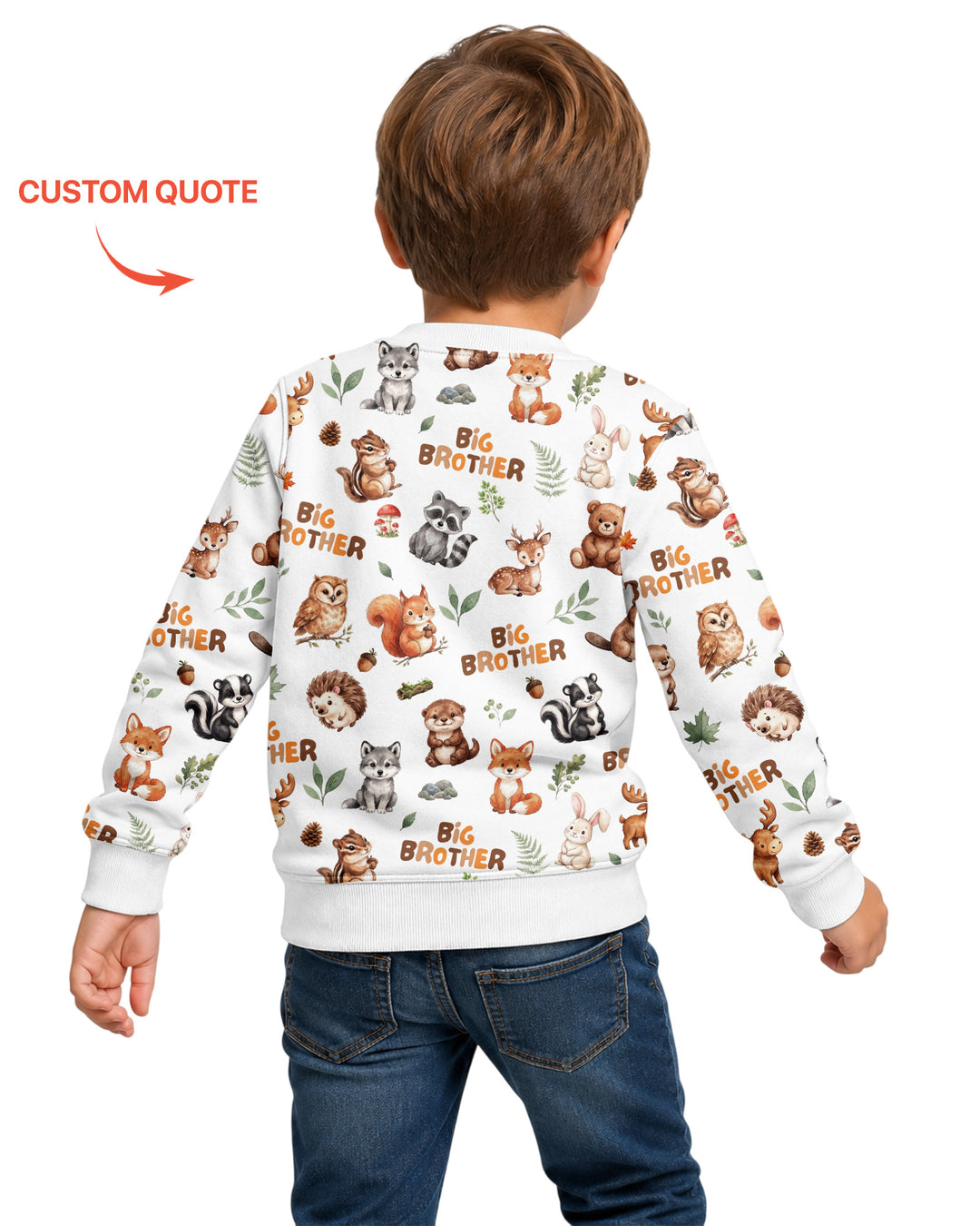 Custom Quote Woodland Animal Matching Sibling Bamboo Crewneck Sweatshirt