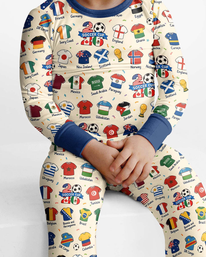 2026 Soccer World Jersey Flag Bamboo Two Piece Long Sleeve Pajama Set