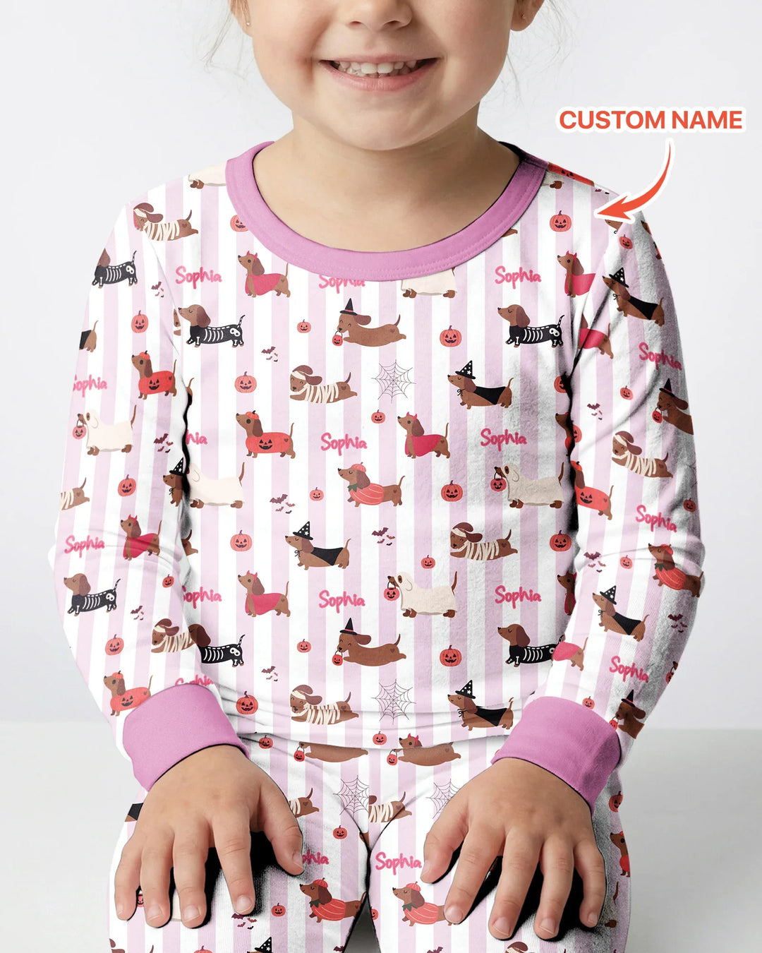 Custom Name Boo Crew Halloween Dachshund  Bamboo Two Piece Long Sleeve Pajama Set