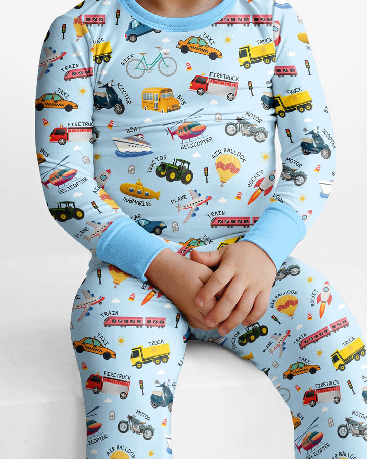 Vehicle Vocabulary Bamboo Two Piece Long Sleeve Pajama Set
