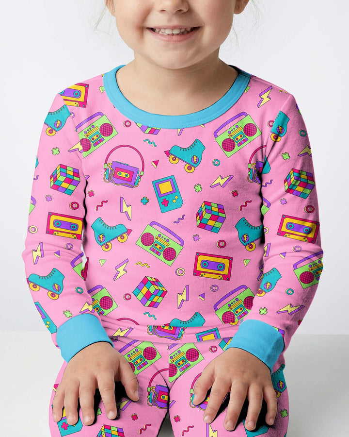 80s Retro Neon Bamboo Two Piece Long Sleeve Pajama Set