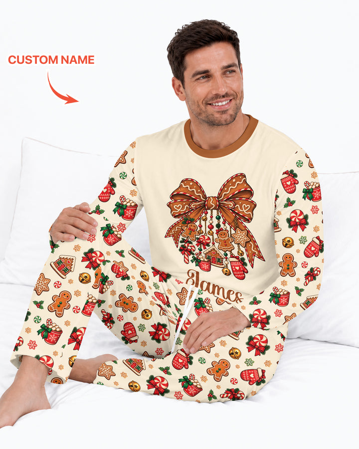 Custom Name Gingerbread The Bow Bamboo Men's Pajama Set