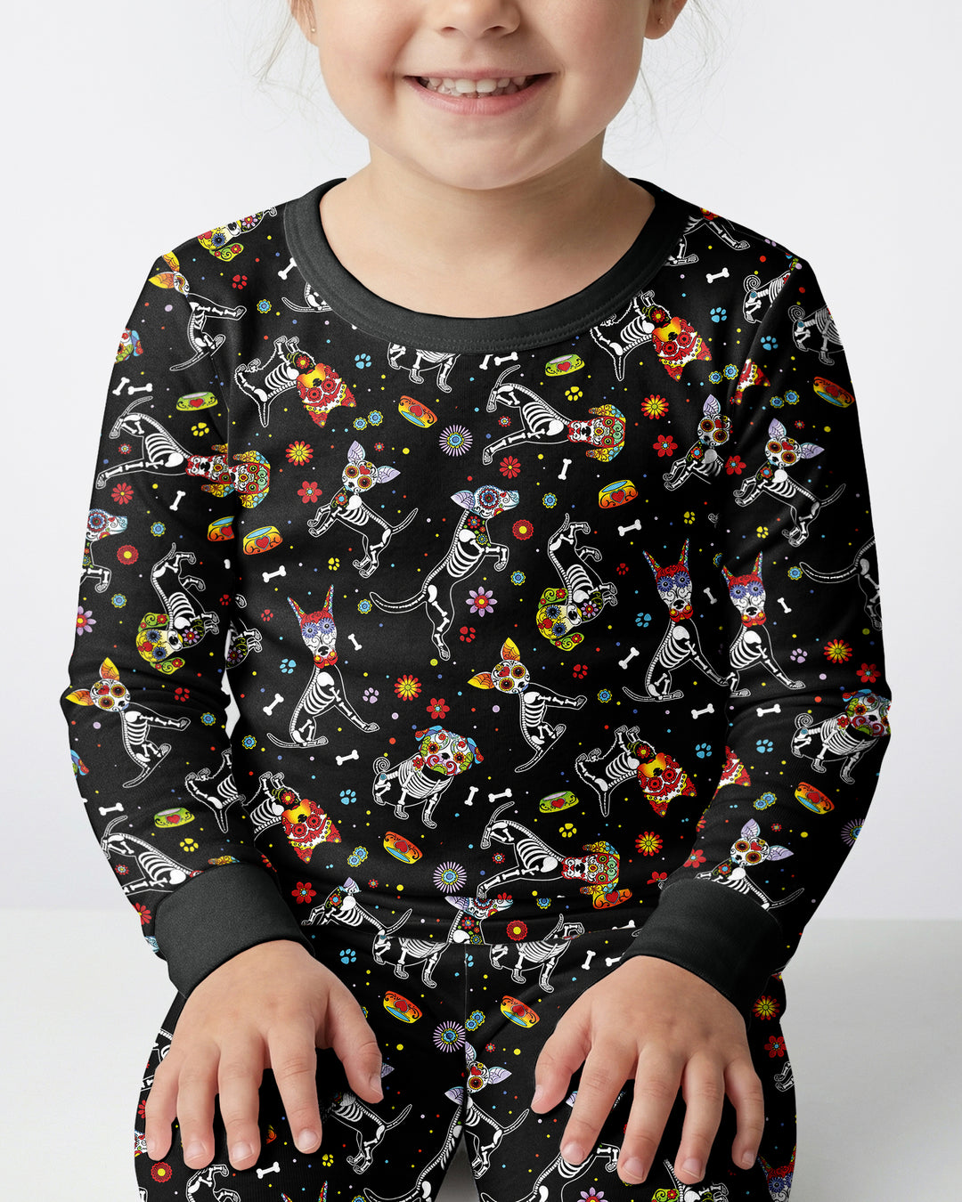 Sugar Skull Día de los Muertos Halloween Dog Mexican Bamboo Two Piece Long Sleeve Pajama Set