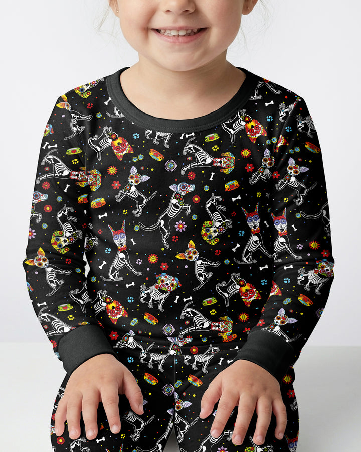 Sugar Skull Día de los Muertos Halloween Dog Mexican Bamboo Two Piece Long Sleeve Pajama Set