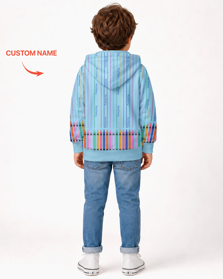 Custom Name Crayon Lines Bamboo Zip Hoodie