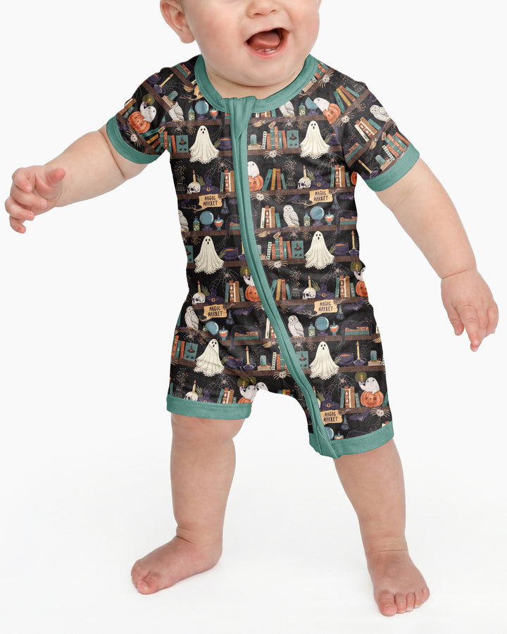 Cute Ghost Witchy Halloween Magic Library Bamboo Shorty Zippy