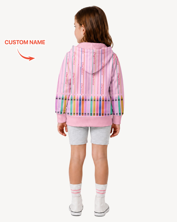 Custom Name Crayon Lines Bamboo Zip Hoodie