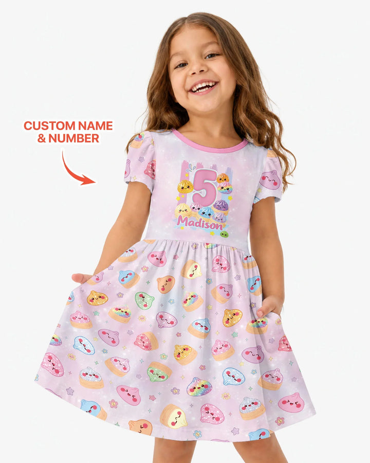 Custom Birthday Squish Party Dumpling Bamboo Twirl Dress
