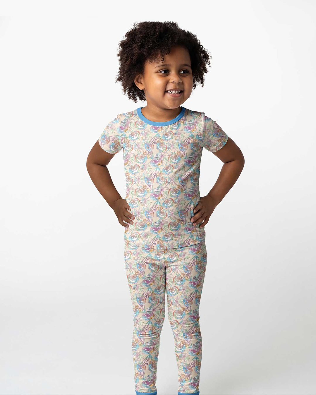 Pastel Halloween Jack O Lanterns Bamboo Two Piece Short Sleeve Pajama Set