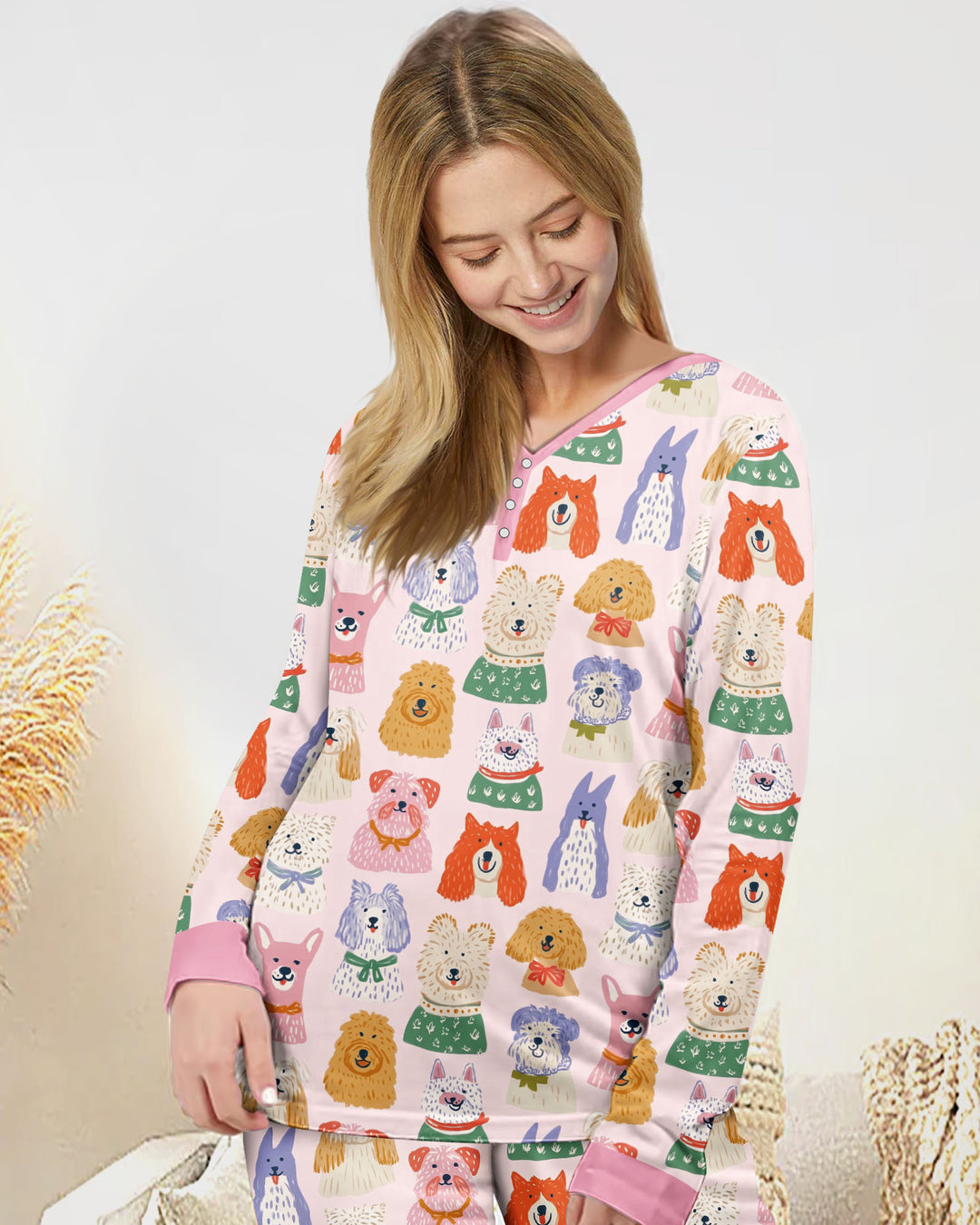 Whimsical Puppy Parade Family Matching Bamboo Women Pajama Set