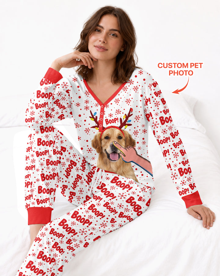 Custom Pet Photo Funny Christmas Boop Bamboo Women Pajama Set