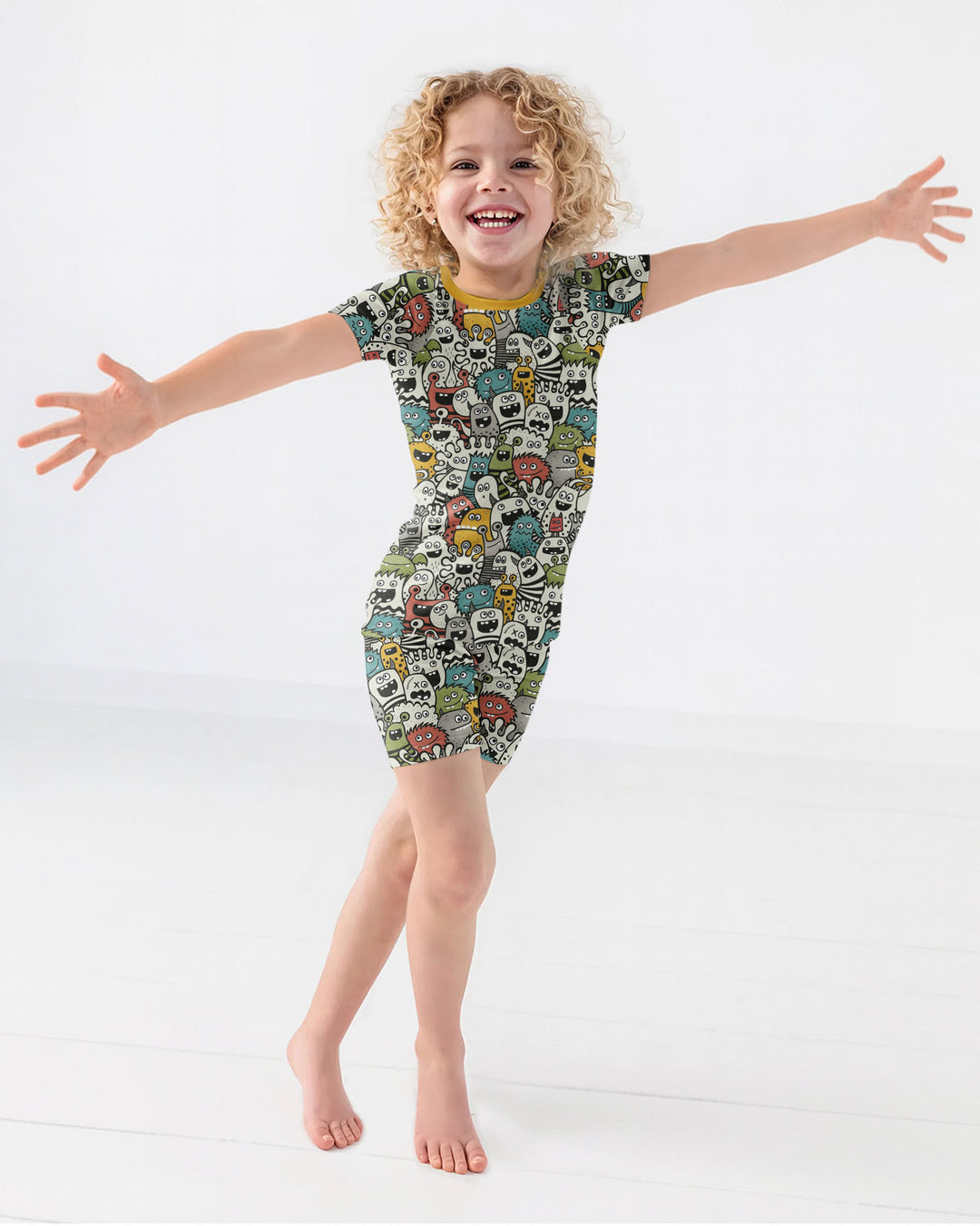 Monsters And Friends Bamboo Two Piece Short Sleeve Shorts Pajama Set