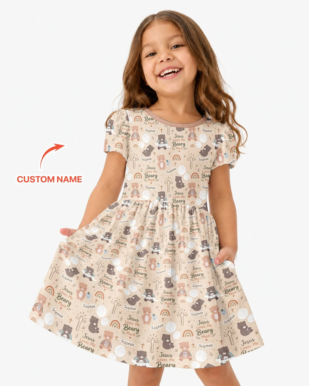 Custom Name Jesus Loves Me Beary Much Bamboo Twirl Dress