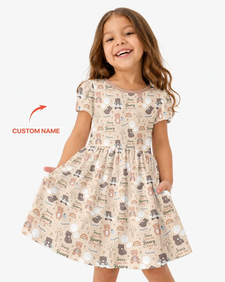 Custom Name Jesus Loves Me Beary Much Bamboo Twirl Dress