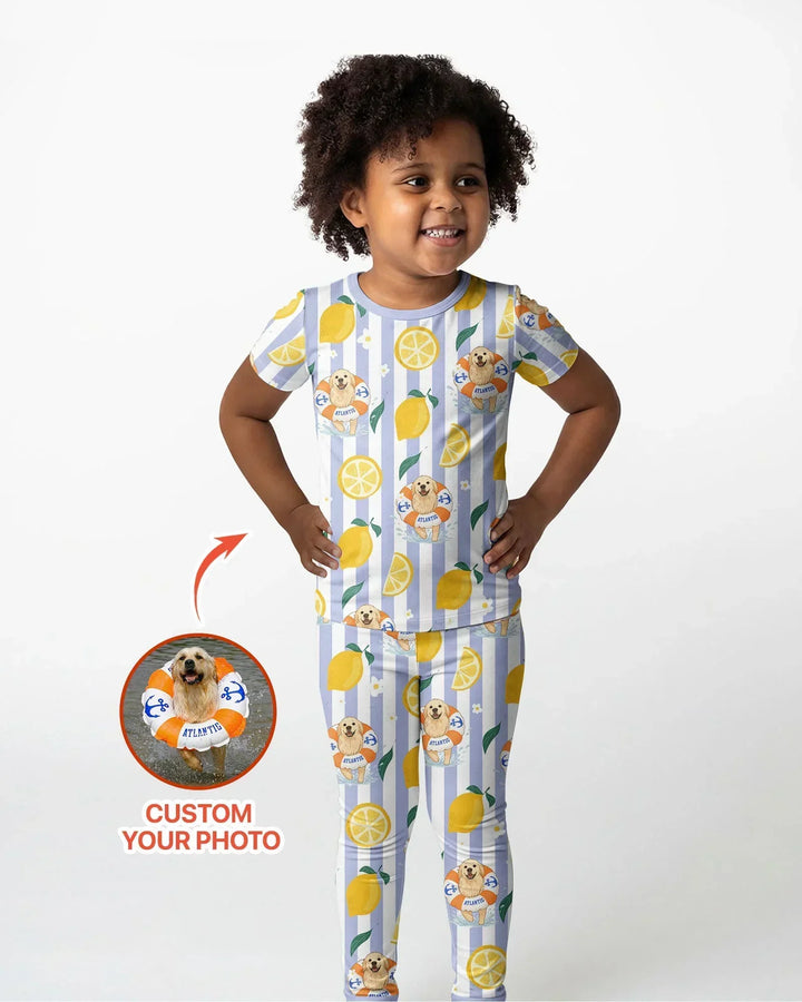 Custom Image Summer Lemon Bamboo Two Piece Short Sleeve Pajama Set