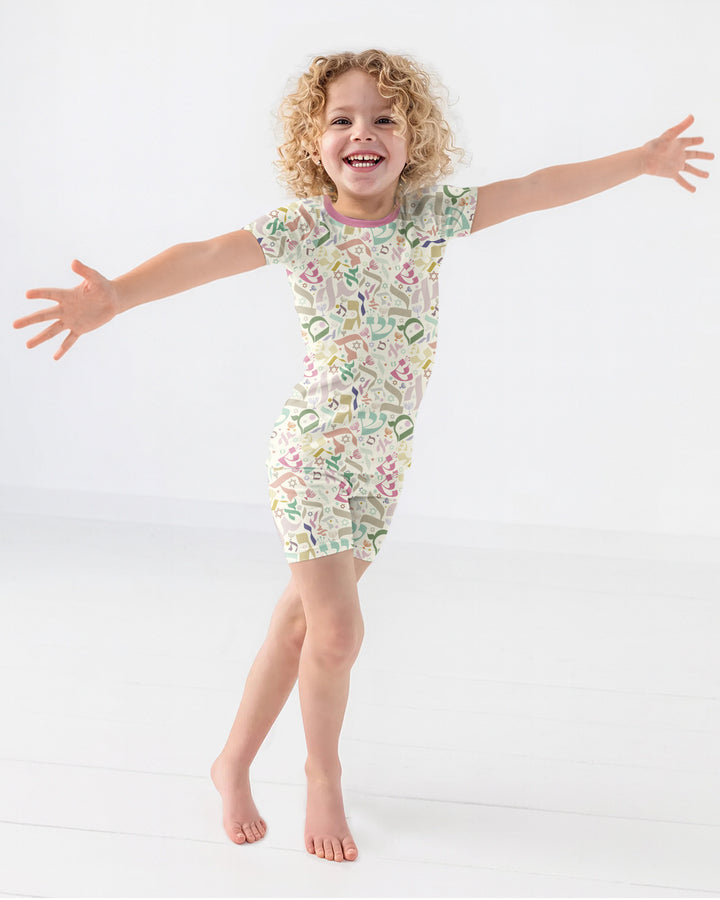 Hebrew Harmony Family Matching Bamboo Two Piece Short Sleeve Shorts Pajama Set