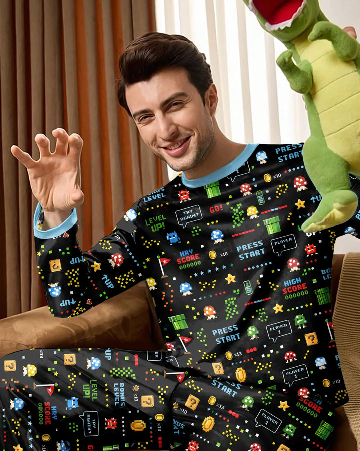 Pixel Game Lover Matching Bamboo Men's Pajama Set
