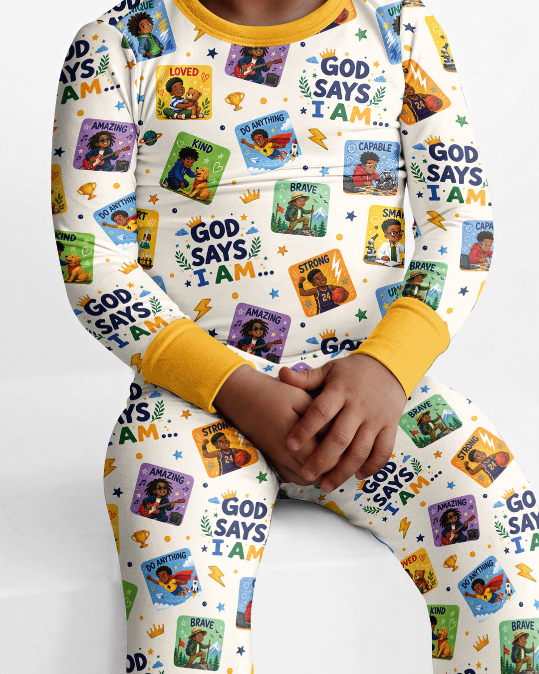 God Says I Am Black Boy Bamboo Two Piece Long Sleeve Pajama Set