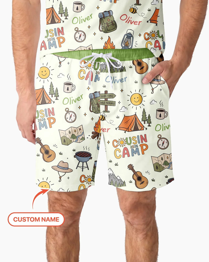 Custom Name Cousin Camp 2026 Bamboo Men Short Sleeve Short Pajama Set