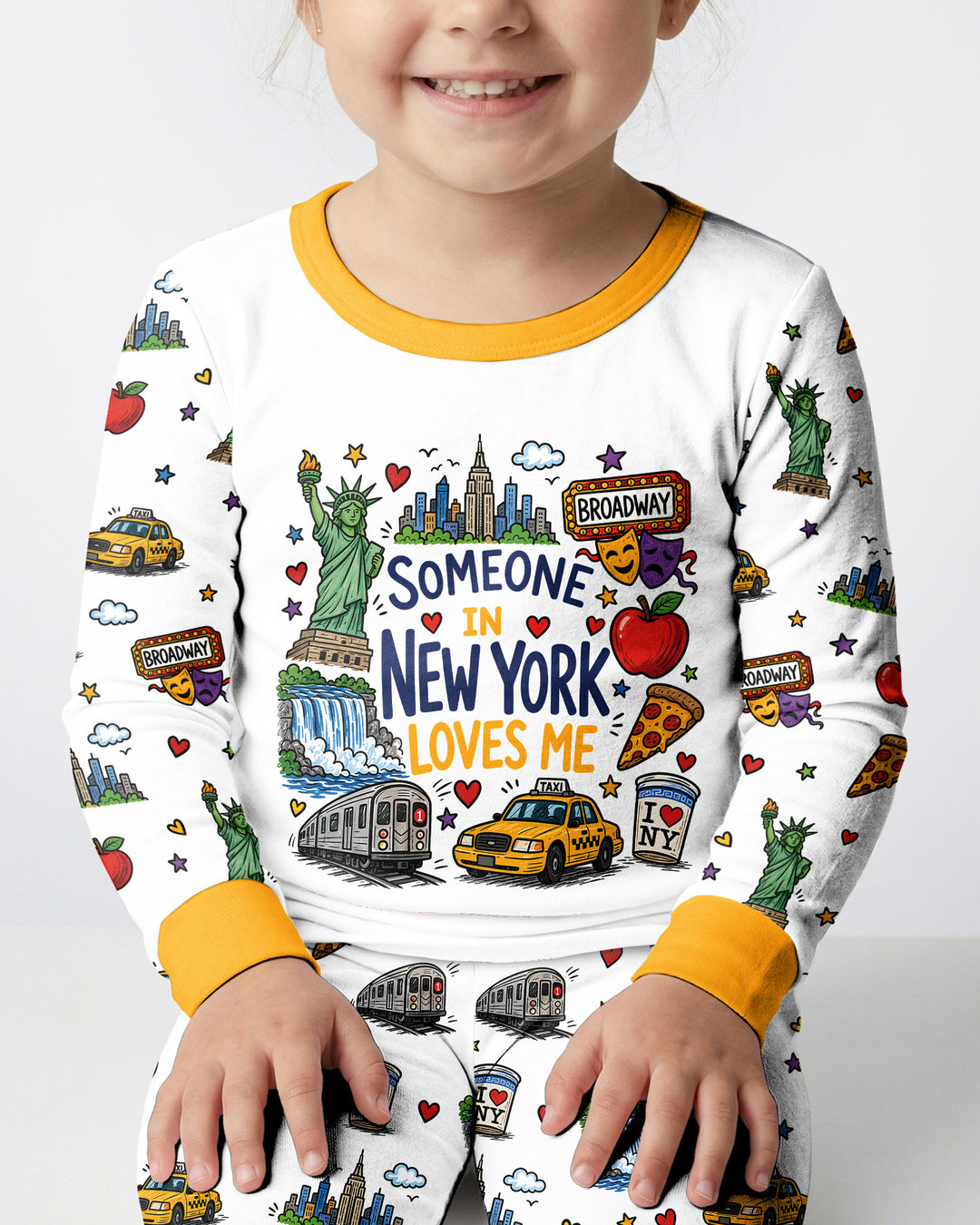 Someone in New York Loves Me Bamboo Two Piece Long Sleeve Pajama Set (A)