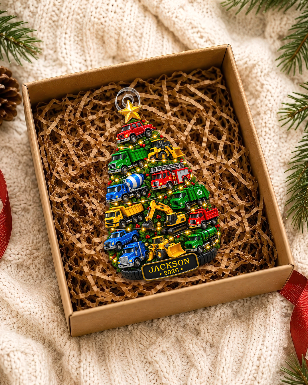Christmas Construction Vehicles - Personalized Acrylic Ornament