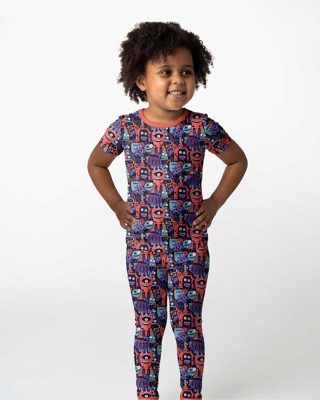 Halloween Multi Eyed Monsters Bamboo Two Piece Short Sleeve Pajama Set