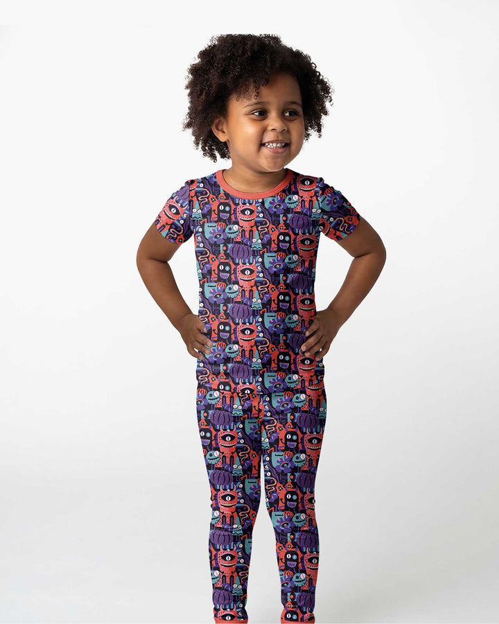 Halloween Multi Eyed Monsters Bamboo Two Piece Short Sleeve Pajama Set