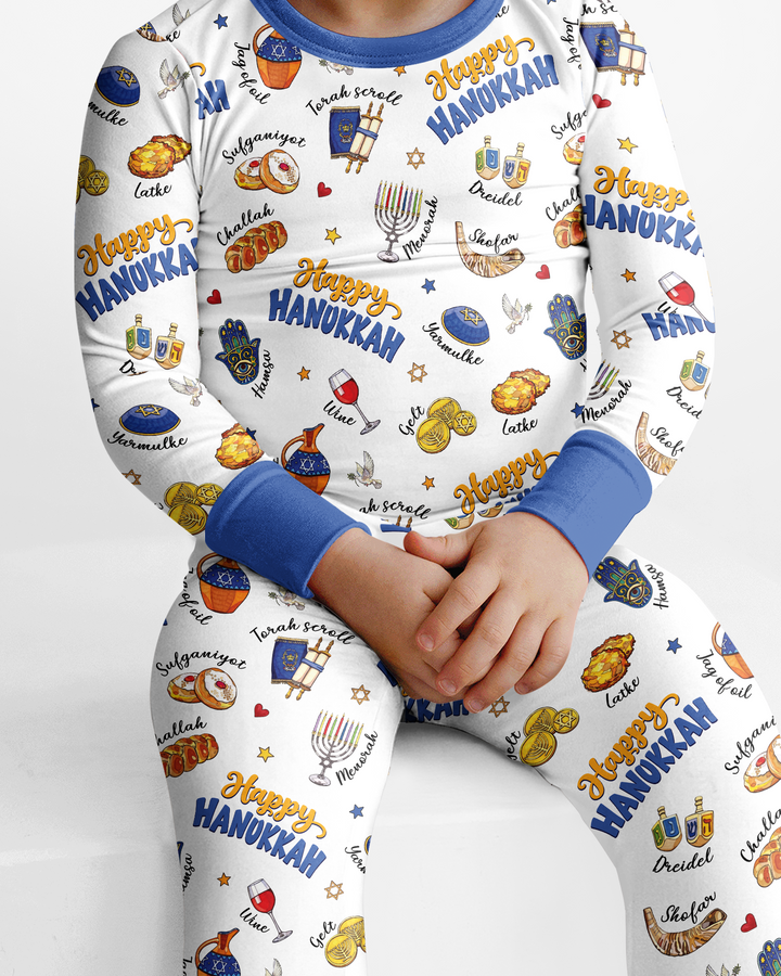 Tis The Season Hanukkah Bamboo Two Piece Long Sleeve Pajama Set