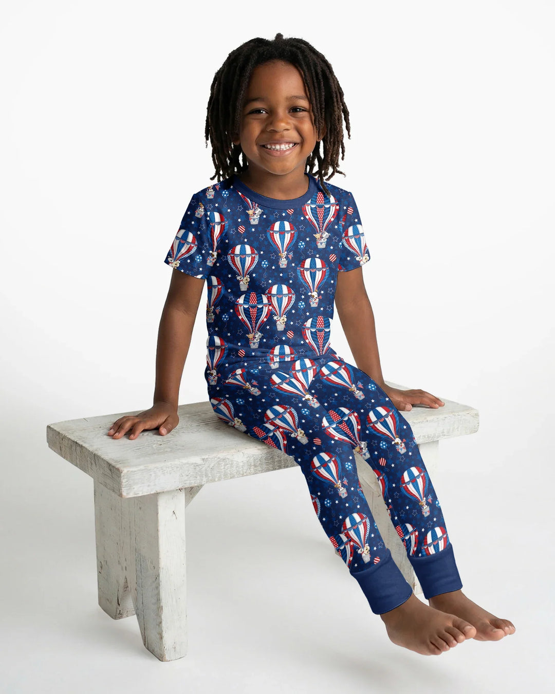 Patriotic Pups in Hot Air Balloons Family Matching Bamboo Two Piece Short Sleeve Pajama y)