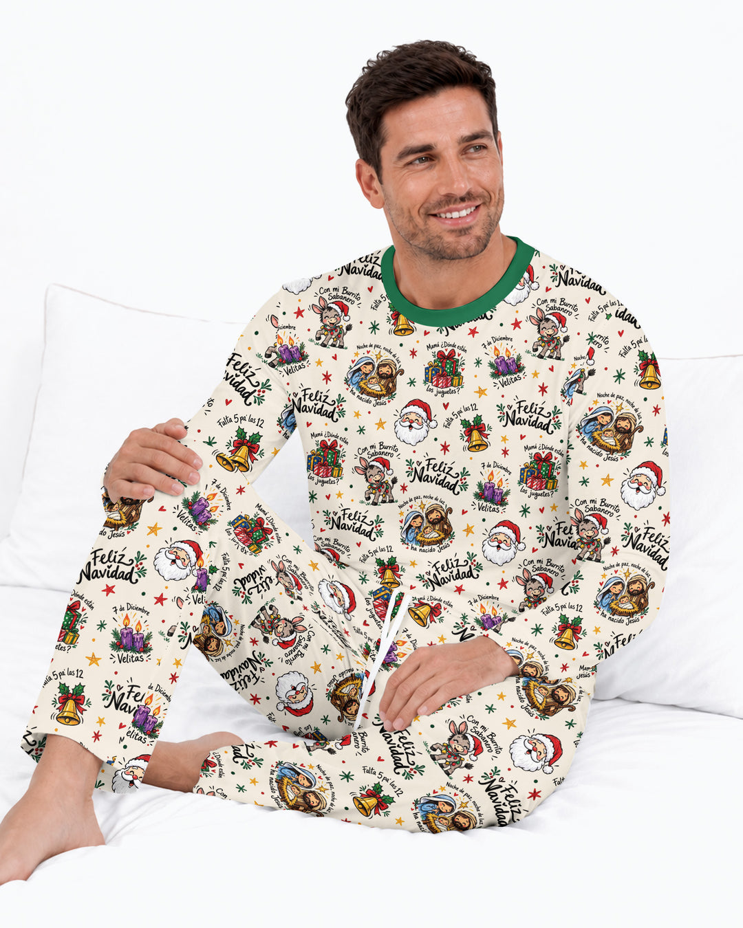 Whimsical Feliz Navidad Christmas Bamboo Men's Pajama Set
