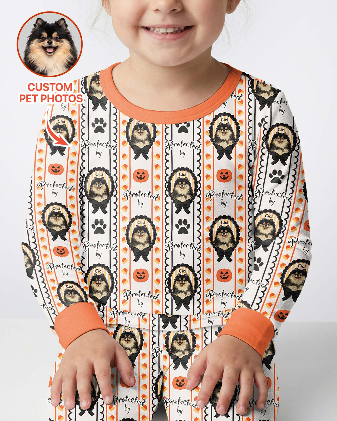 Custom Pet Photos Spooky Protector Bamboo Two Piece Long Sleeve Pajama Set