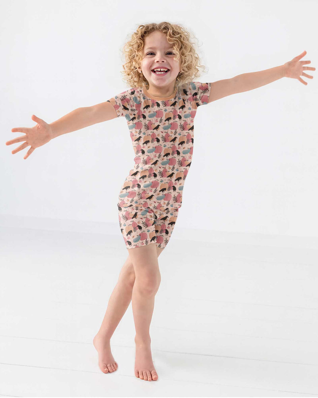 Pastel Pumpkin Patch Bamboo Two Piece Short Sleeve Shorts Pajama Set
