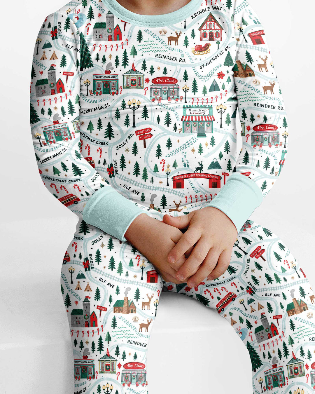 Whimsical North Pole Map Bamboo Two Piece Long Sleeve Pajama Set