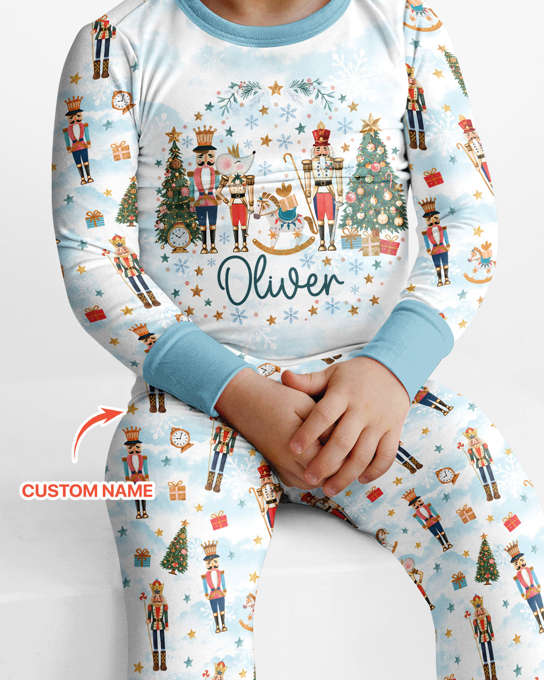 Nutcracker And Ballerina Custom Name Bamboo Two Piece Long Sleeve Pajama Set