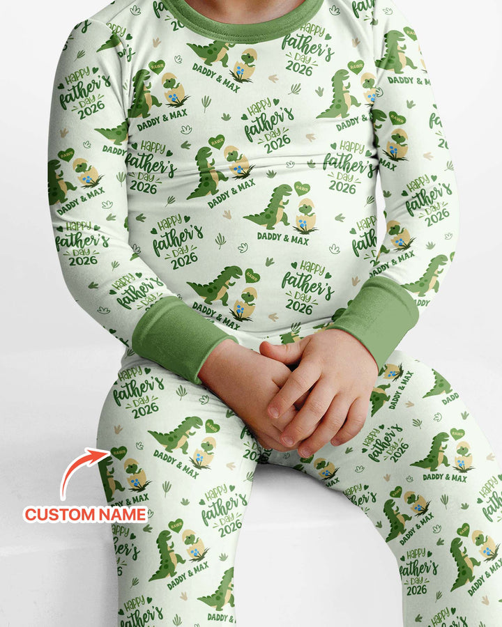 Custom Name Fathers Day 2026 Bamboo Two Piece Long Sleeve Pajama Set