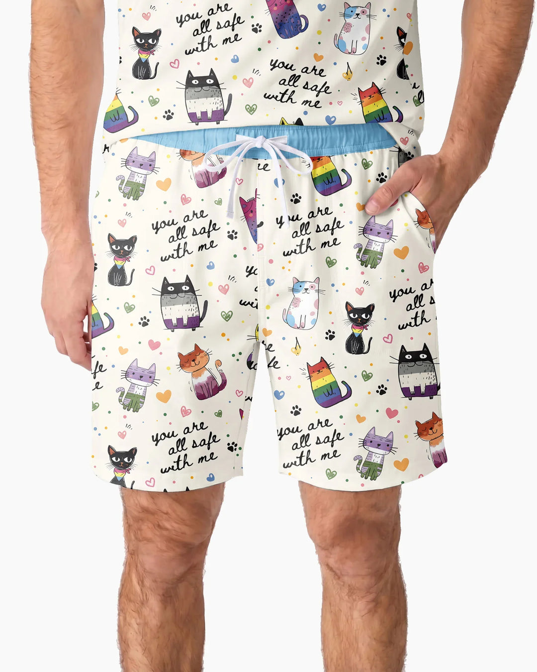 Loved & Safe Kitties Family Matching Bamboo Men Short Sleeve Short Pajama Set