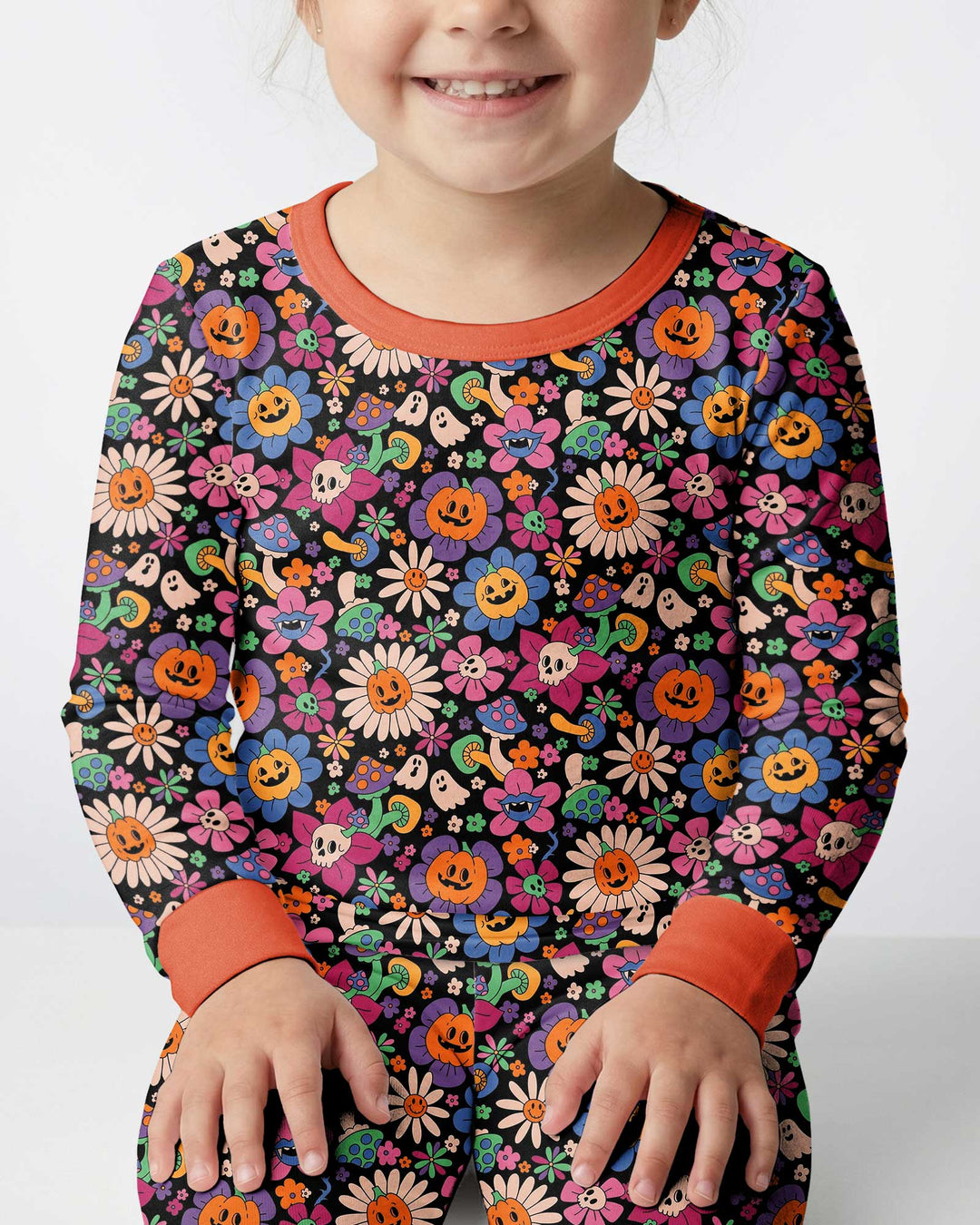 Halloween Flowers Bamboo Two Piece Long Sleeve Pajama Set