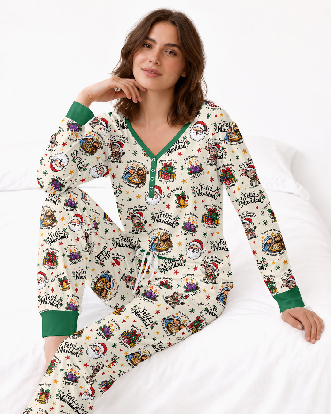 Whimsical Feliz Navidad Christmas Bamboo Women Pajama Set