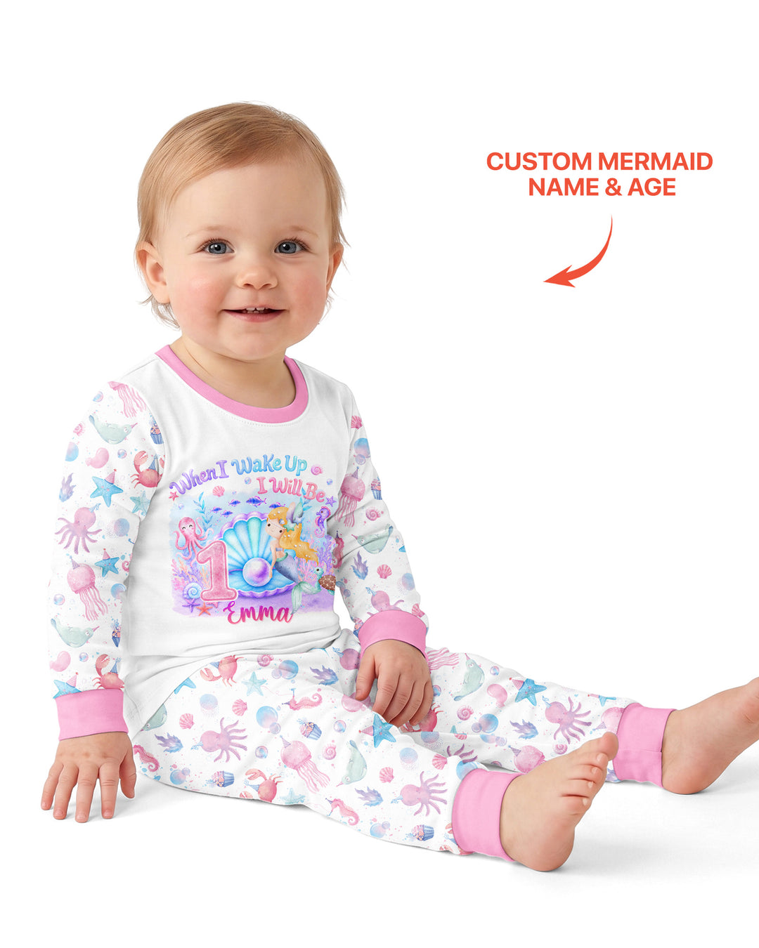 Personalized When I Wake Up I Will Be Mermaid Birthday Bamboo Two Piece Long Sleeve Pajama Set