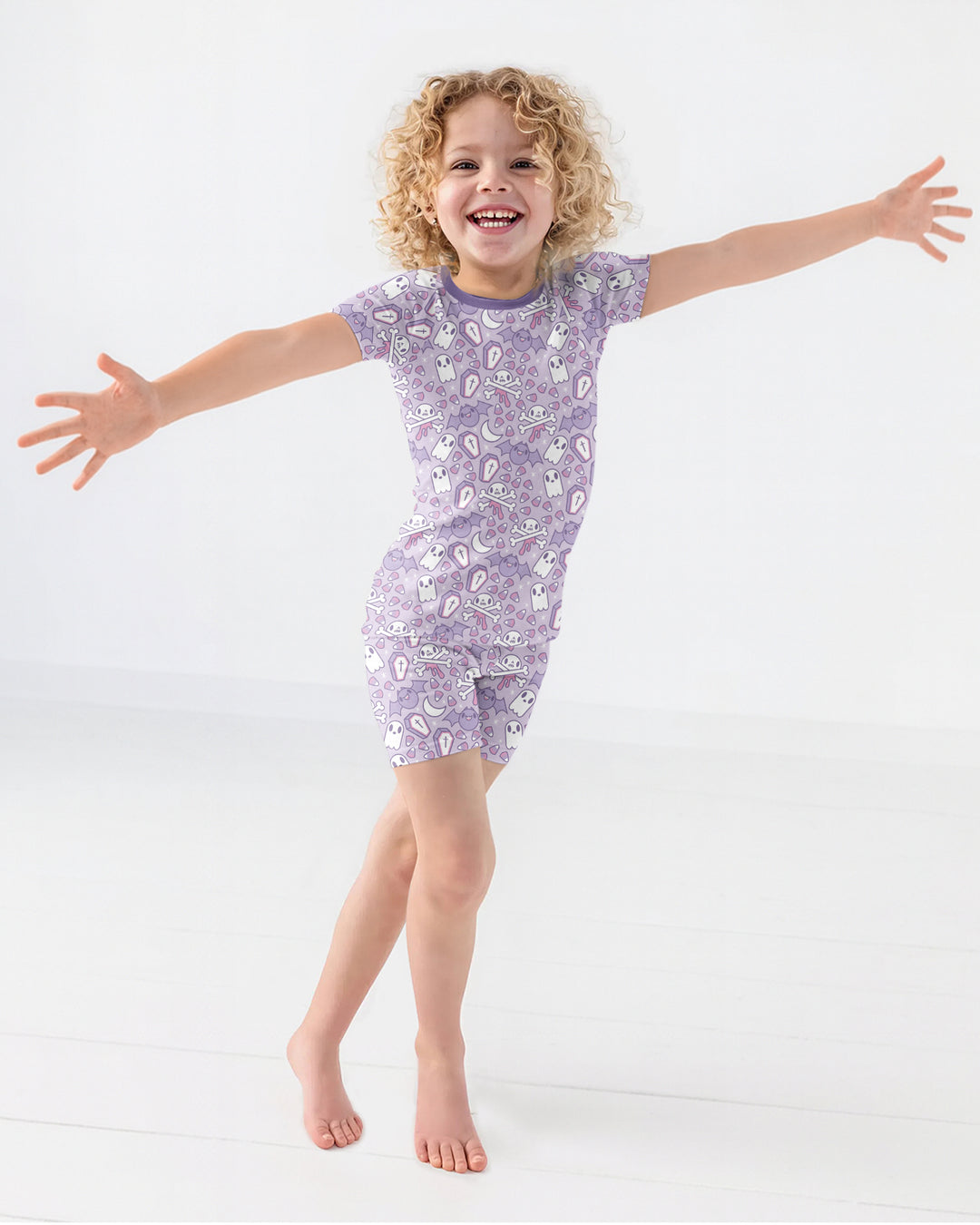 Cute Ghost Halloween Pastel Purple Spooky Bamboo Two Piece Short Sleeve Shorts Pajama Set